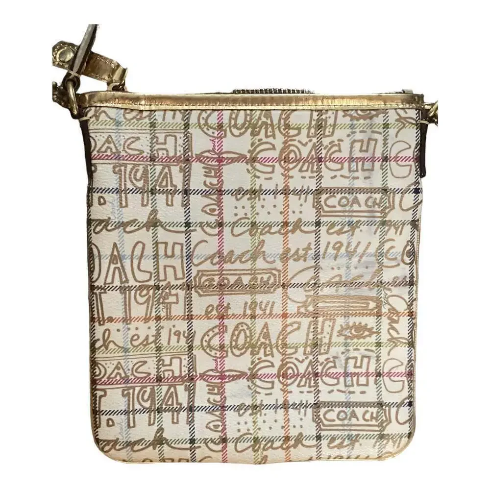 COACH Script Signature Graffiti Small Crossbody Bag Khaki Metallic Canvas Y2K
